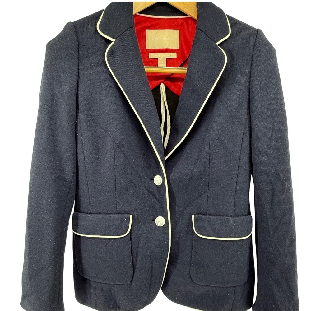 Beautiful Banana‎ Republic Blue Blazer White Trim Women's Size 6 Italian Fabric